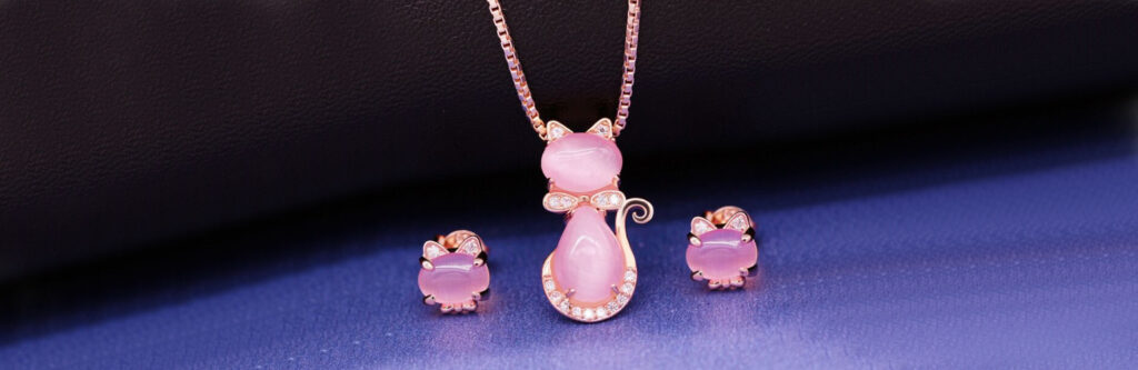 pink cat necklace set jewelry set for pet lover