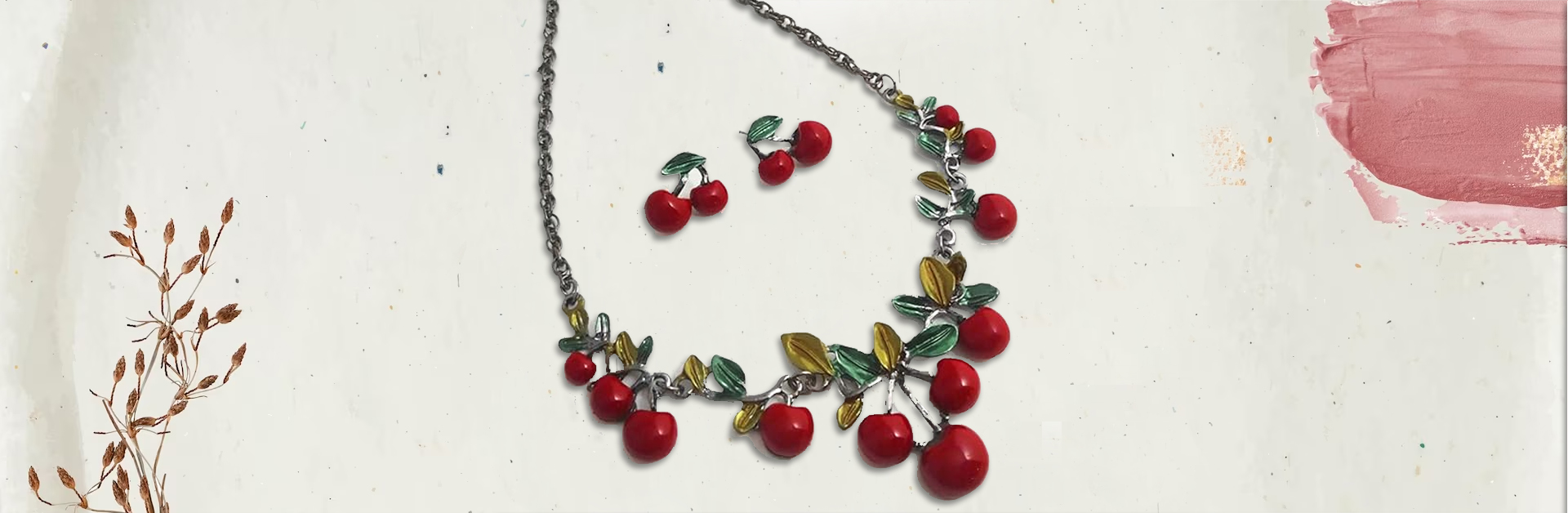 cute retro Red cherry necklace and earring set